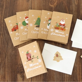 6 Pieces Merry Christmas Greeting Card Envelope Party Celebration Birthday Invitation Postcard Kids Children Type 2