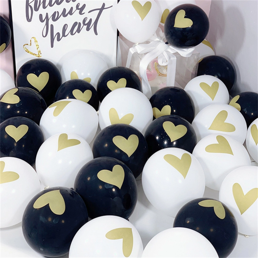 10Pcs Black and White Gold Stamped Love Printing Balloon Birthday Party Wedding Room Wedding Celebration Decoration Balloon