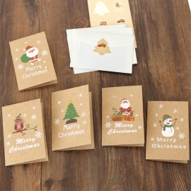 6 Pieces Merry Christmas Greeting Card Envelope Party Celebration Birthday Invitation Postcard Kids Children Type 2