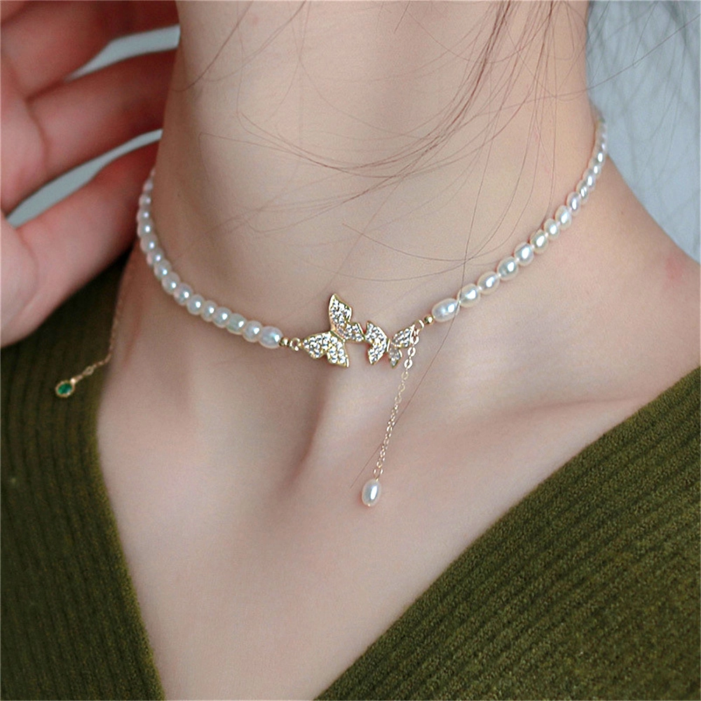 Butterfly Necklace Fashion White Imitation Pearl Choker Necklace For Women Girls Wedding Party Jewelry